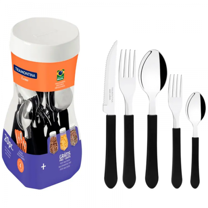Faqueiro 20 Peças Tramontina Inox Leme - Preto