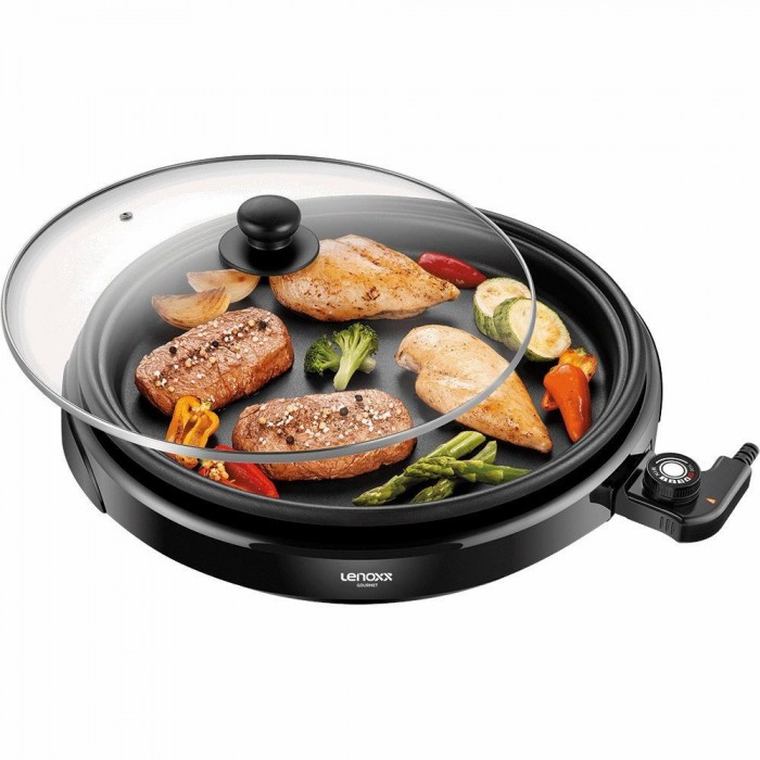 Panela Elétrica Grill Assa Aquece Multifuncional Redonda 35cm Gourmet 127V PGR151 - Lenoxx