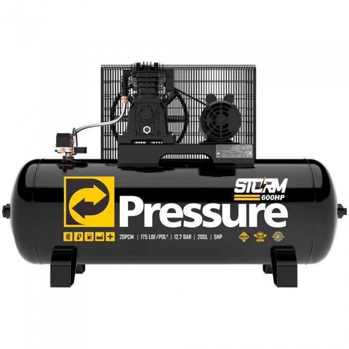 Compressor de Ar Storm 20/200 600 Alta Pressão Industrial 20 Pés 200 Litros 220/380V Trifásico