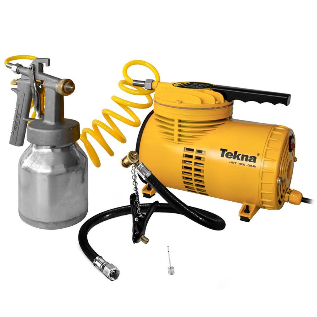 Motocompressor de Ar Direto 1/4HP 1.2PCM Bivolt com Kit para Pintura - TEKNA-CD1251BK