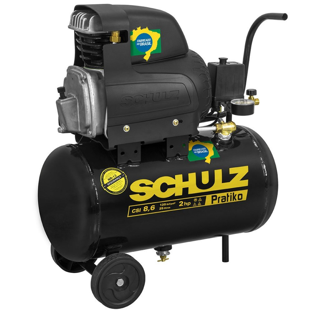 Motocompressor de Ar Portátil 2HP 25 Litros Monofásico com Roda - SCHULZ-915.0422